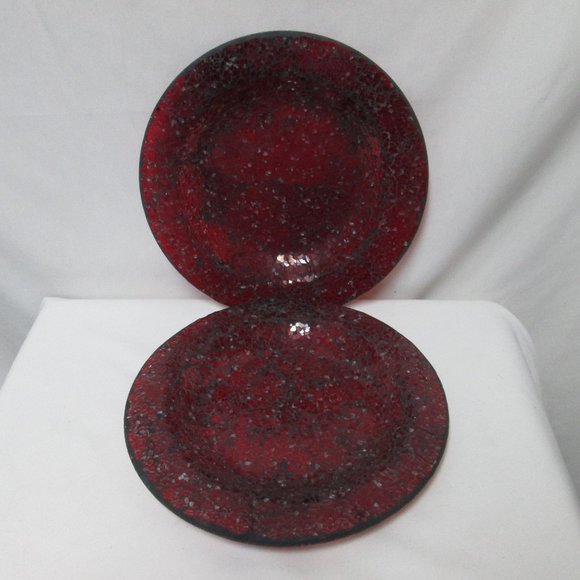 Vintage 2 red Mosaic crackle tile glass large dinner serving plate platter 11.5" - Picture 1 of 10